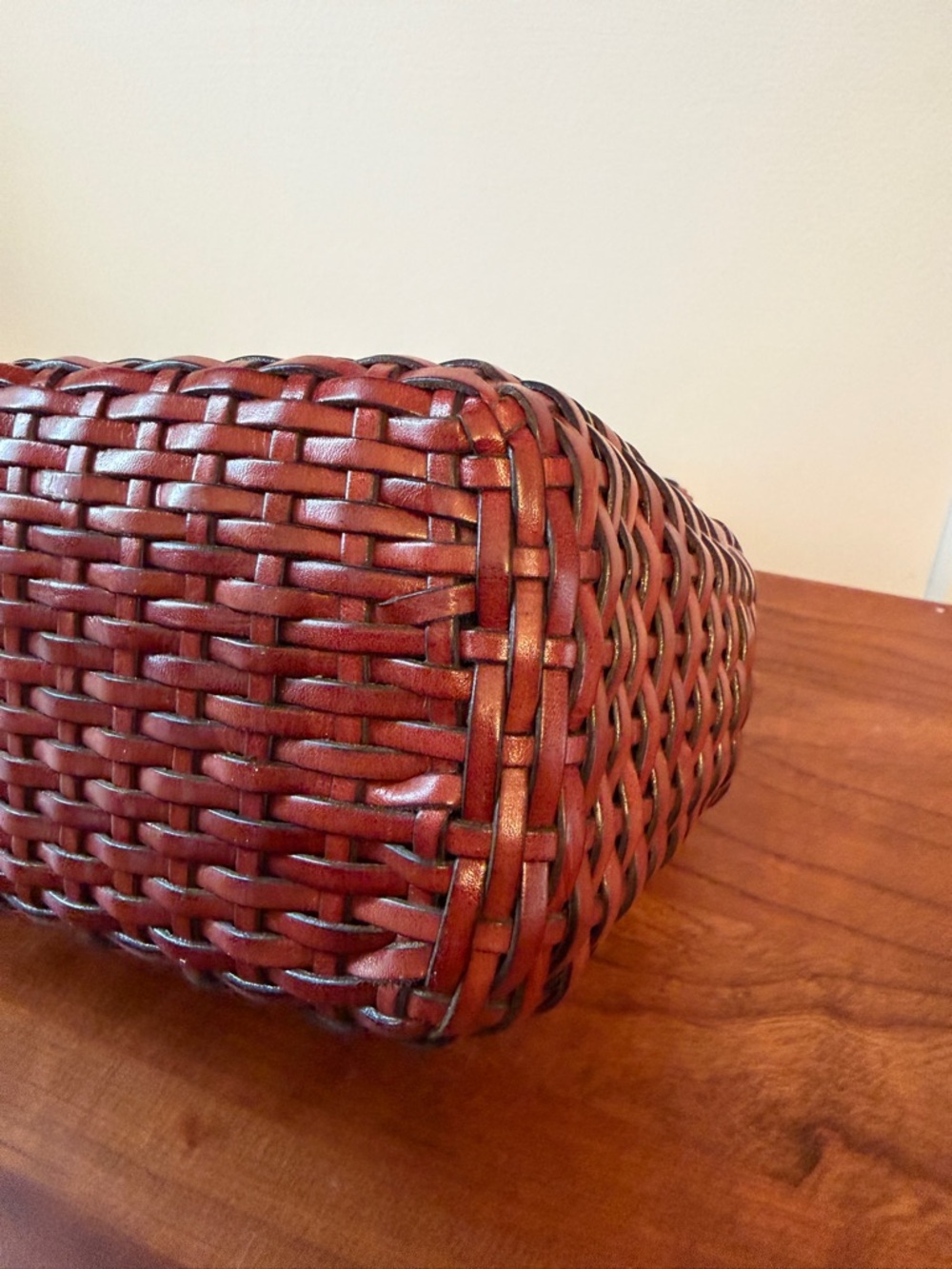 Talbots Woven Leather Crossbody Bag, Rich Brown; Magnetic Close, Braided Straps - Picture 10 of 16